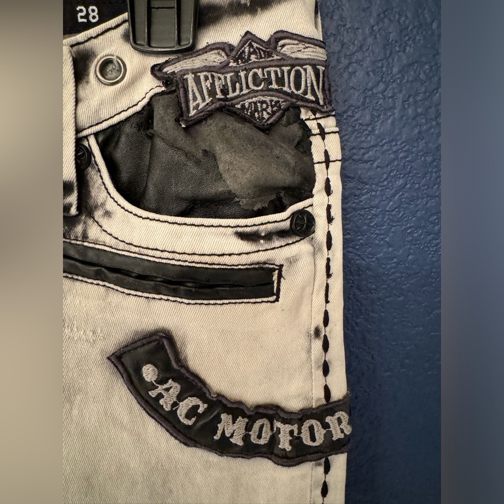 Affliction Women’s White & Black Raquel Womens Bleached Jeans Size 28 - Picture 12 of 14